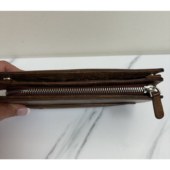 Brown Genuine Leather Long Wallet Clutch Engraved "Kayla" 8x4x1.5 - Picture 4 of 5